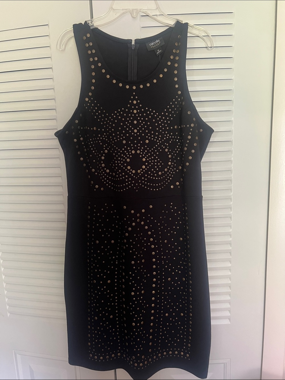 Nicole Miller Black Mini Dress with Gold Stud Embellishments